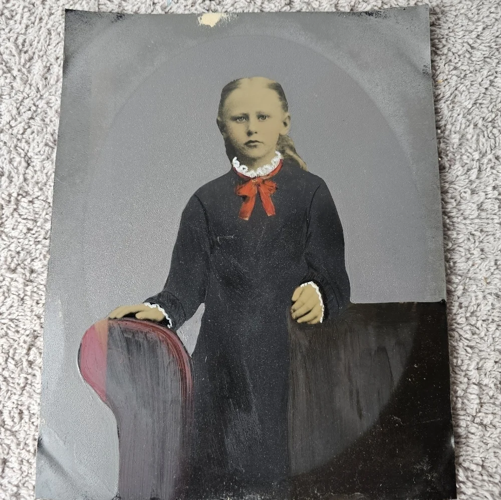 Vintage Full Plate Tintype Photo Young Girl